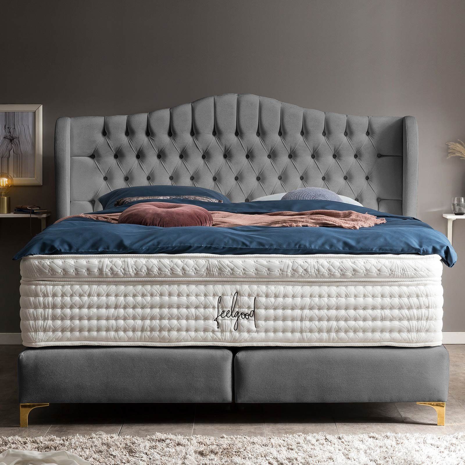 BettCo Boxspringbett Maison (in Dunkelgrau Samt, günstig online kaufen