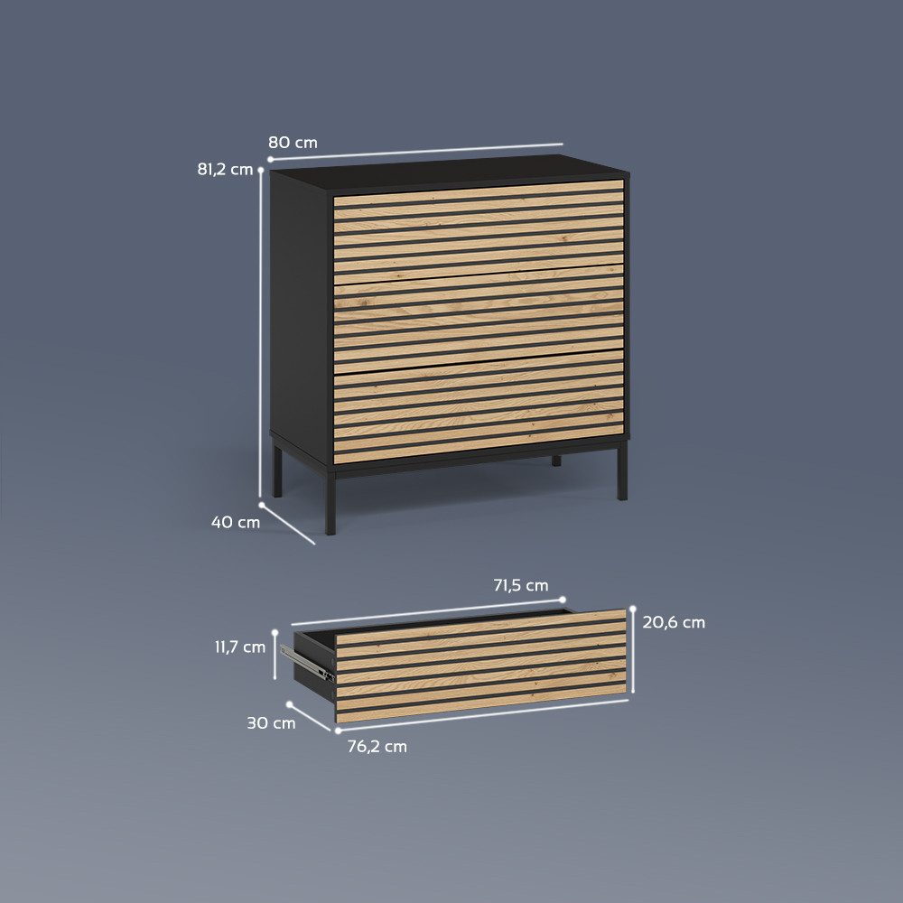Livinity® Kommode Aterno, Goldkraft Eiche/Anthrazit/Anthrazit, 2 Schubladen (1 St)