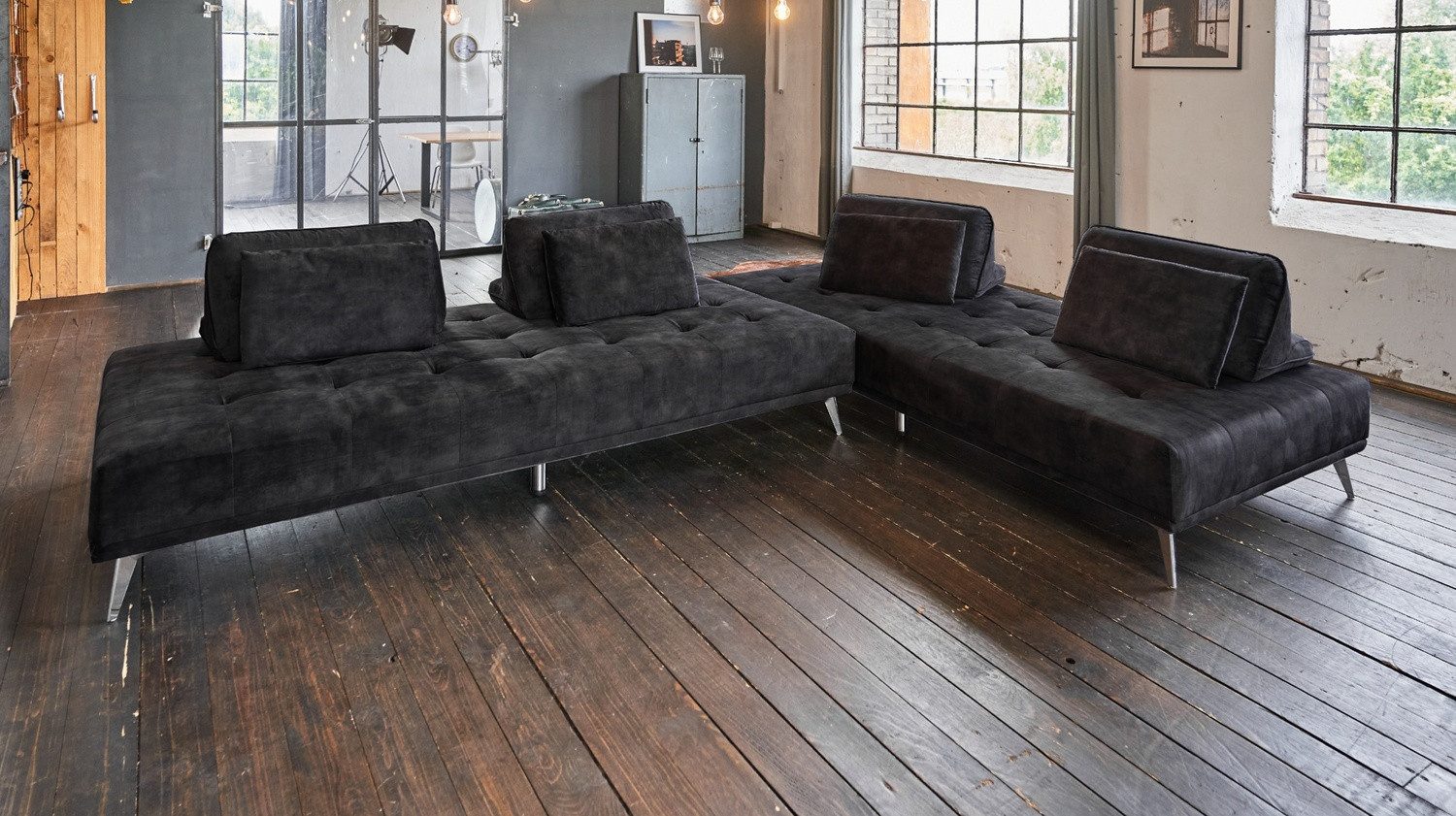 KAWOLA Schlafsofa WIOLO, Couch Stoff oder Velvet, mit oder ohne Hocker, verschiedene Farben