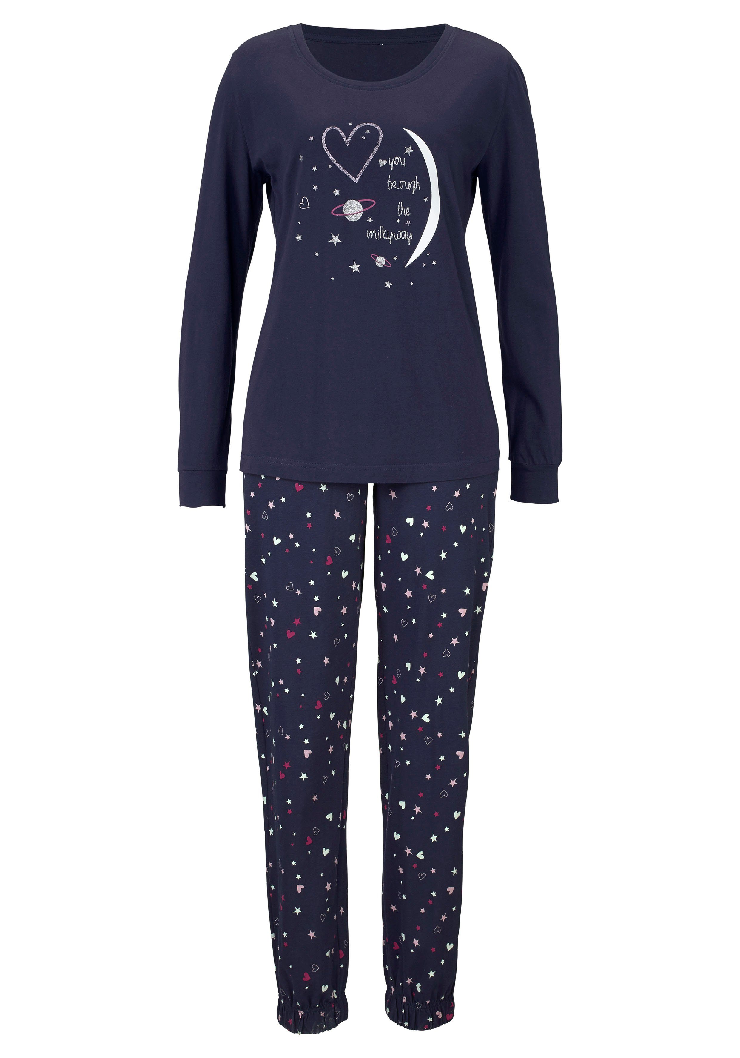 Vivance Dreams Pyjama (2 tlg) mit glitzerndem Print günstig online kaufen