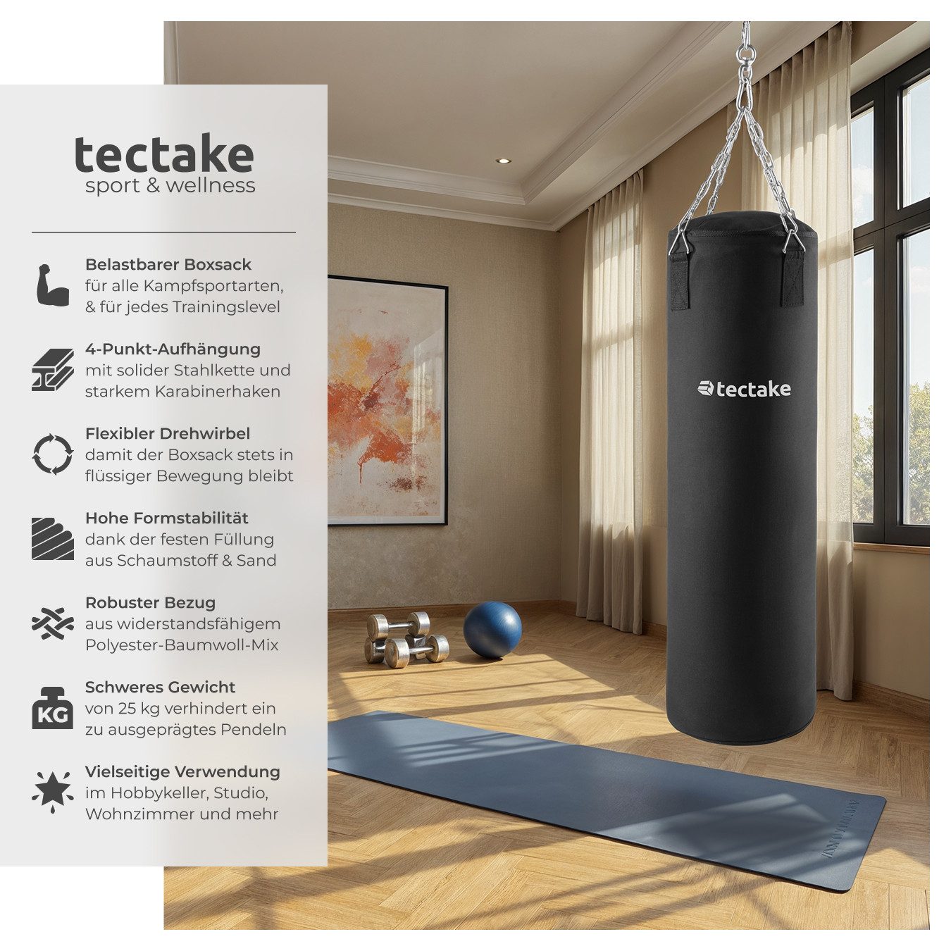 tectake Boxsack Punching Bag, gefüllt, hängend