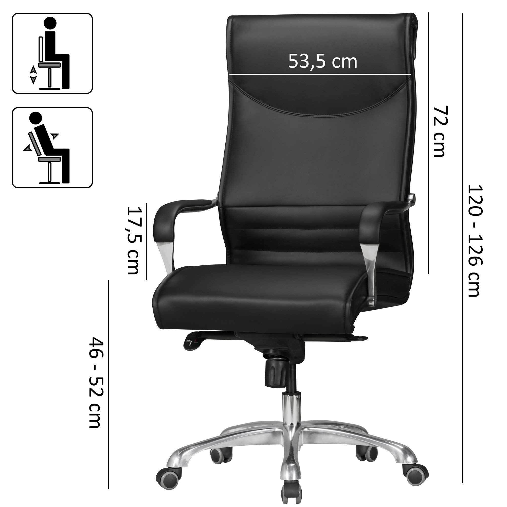 Amstyle Chefsessel BIGBOSS Kunstleder Schwarz bis 150KG Bürostuhl Drehstuhl (Bürostuhl BIGBOSS Bezug Kunstleder Schwarz 150 kg), Drehstuhl mit Armlehnen, XXL Schreibtischstuhl