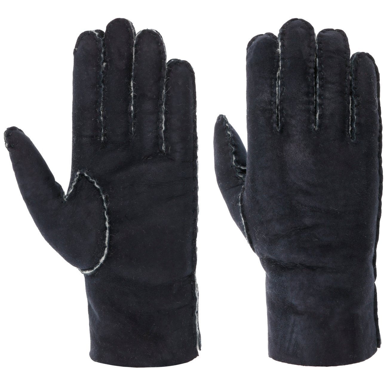 dunkelblau Futter, Caridei Made Italy Handschuhe in mit Lederhandschuhe