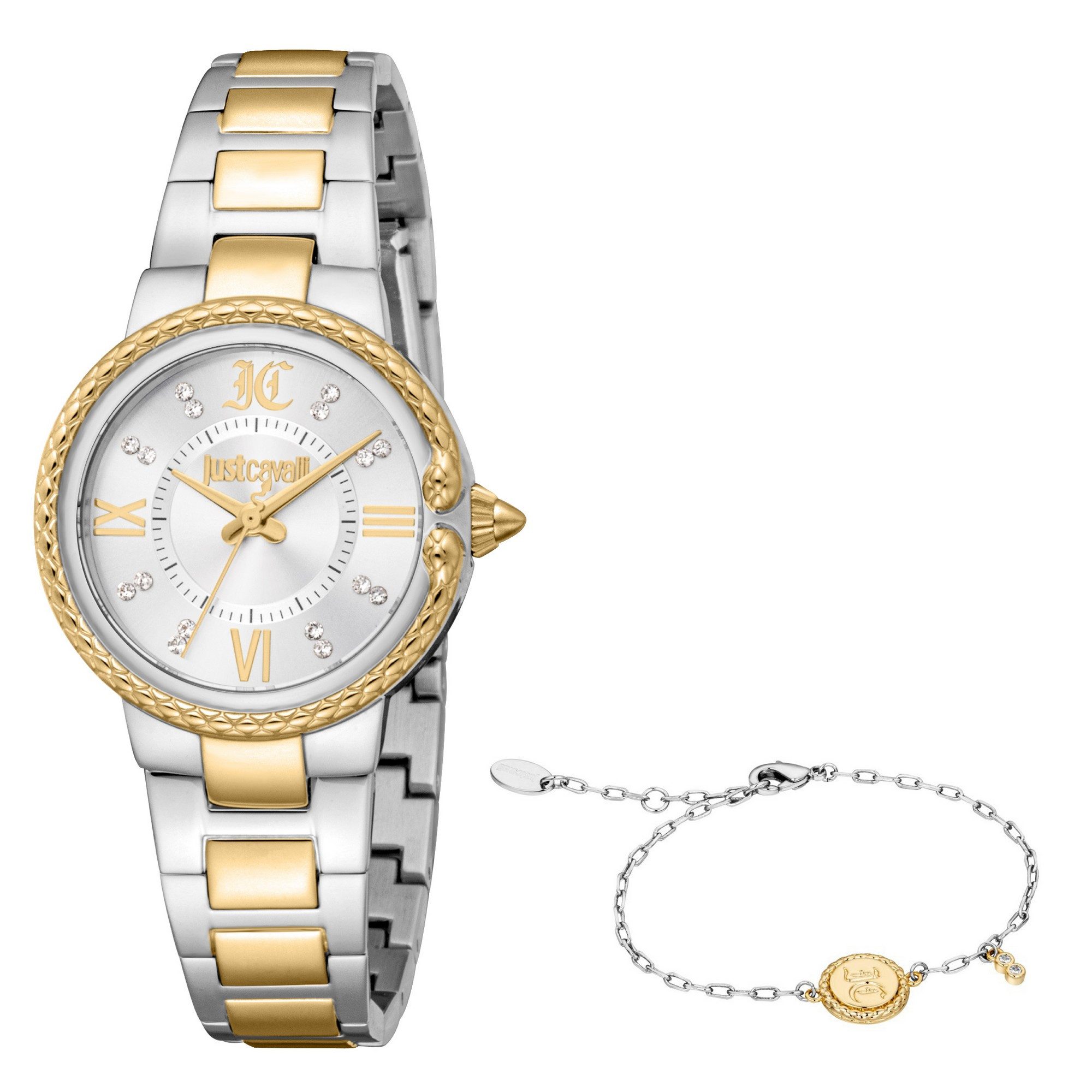 Just Cavalli Time Quarzuhr Primavera JC1L378M0065, (Set, 2-tlg., mit Armband), Armbanduhr, Damenuhr, Edelstahlarmband, Ideal auch als Geschenk