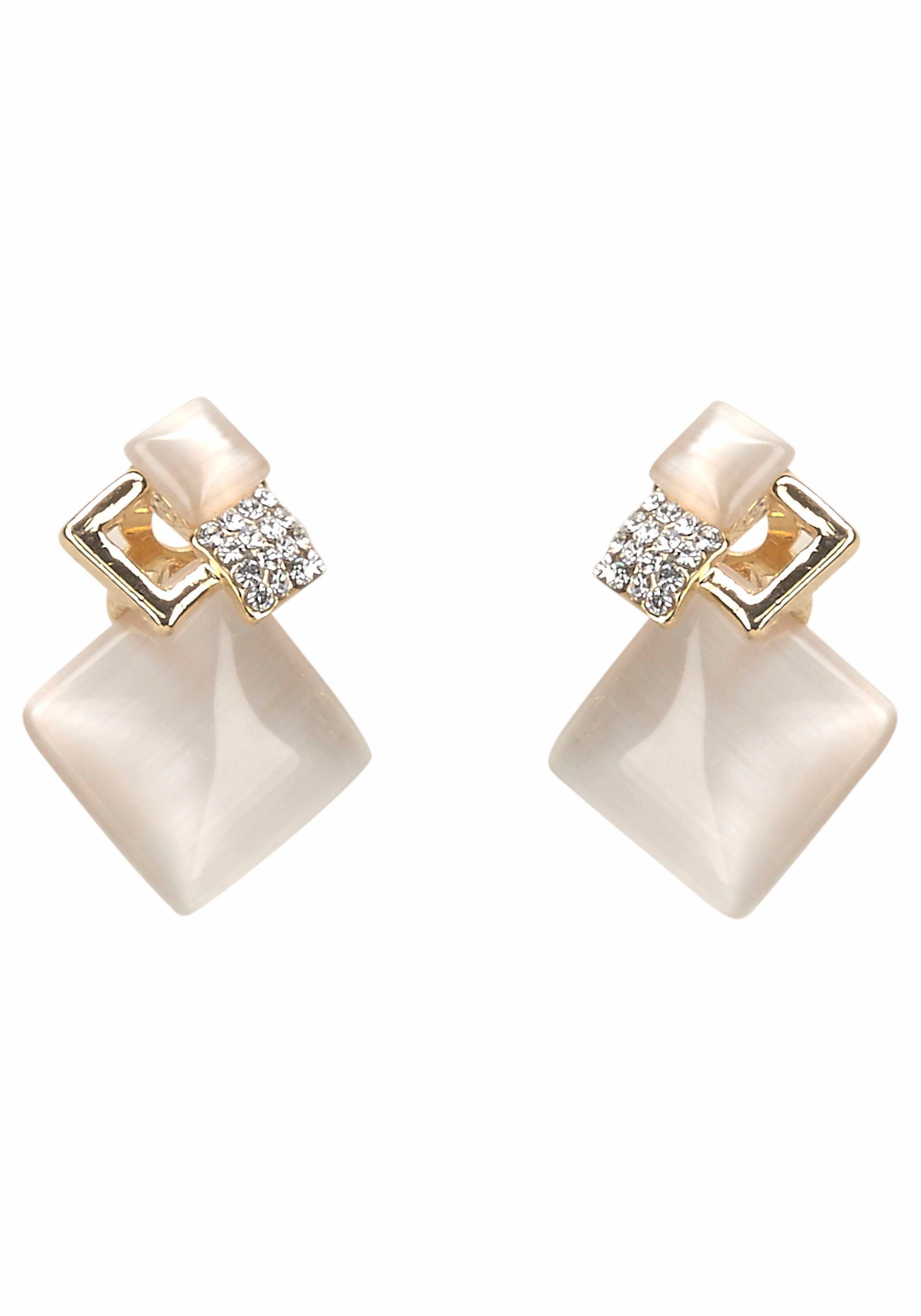 Firetti Paar Ohrclips elegant, mit Cat´s Eye und Strasssteinen