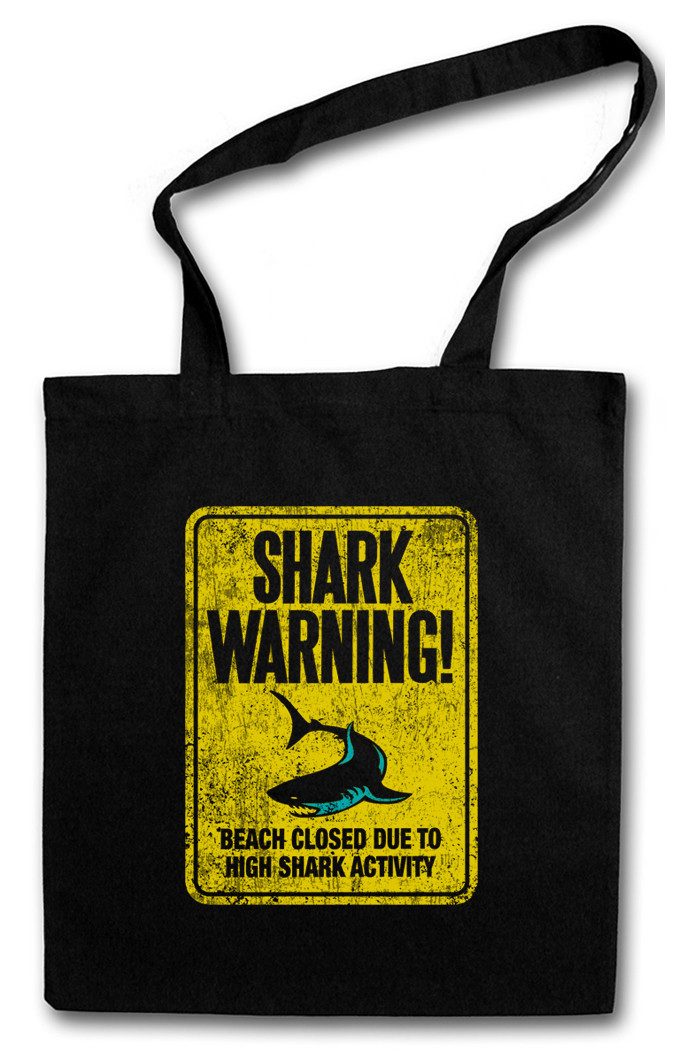 Urban Backwoods Beuteltasche Shark Warning Sign II Stofftasche Weißer Hai Surfer Surfing Diver (1-tlg), Taucher Strand Warnung Warnschild
