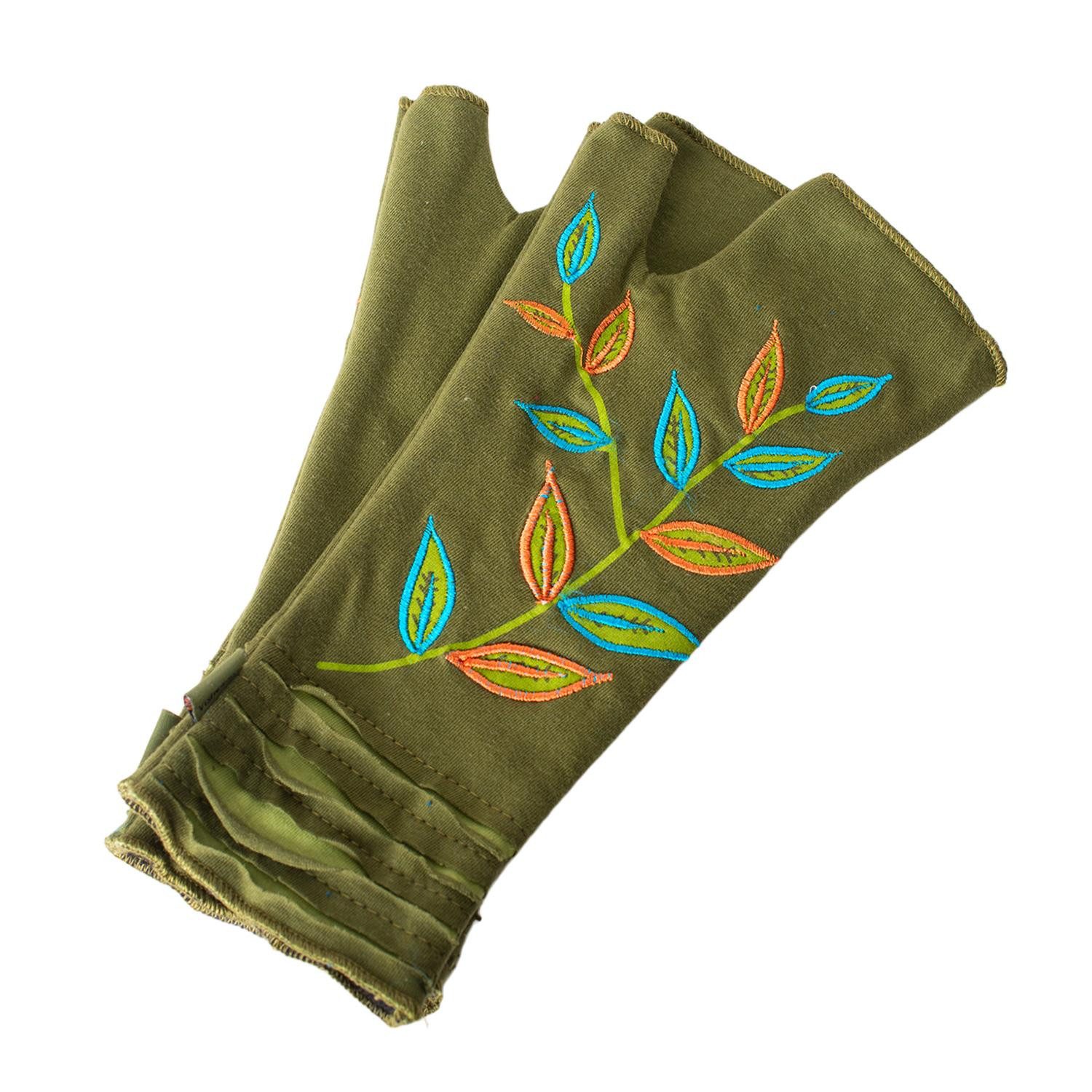 Vishes Armstulpen Bestickte Damen Handschuhe Stulpen mit Daumen Fleece Gefüttert Alternative Bekleidung, Hippie, Goa Style