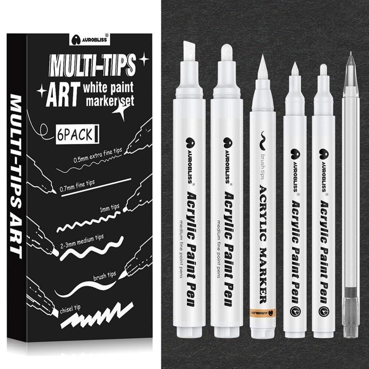 LuxusKollektion Künstlerstift Acrylstifte Weiß Set 6tlg. mit Pinsel Fineliner