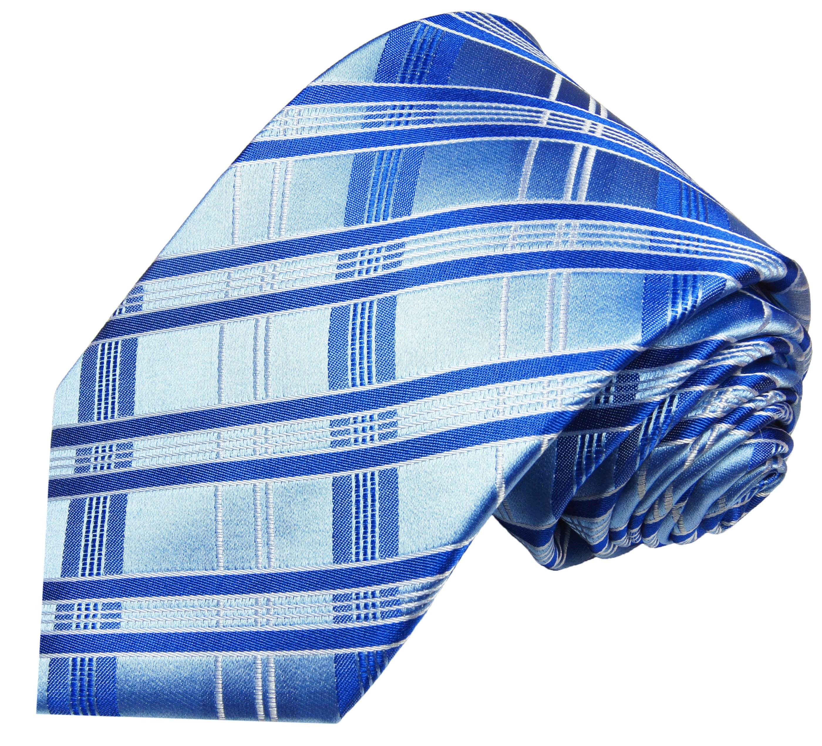 Paul Malone Krawatte Moderne Herren Seidenkrawatte mit Tuch gestreift 100% Seide (Set, 2-St., Krawatte mit Einstecktuch) Breit (8cm), blau hellblau 2018