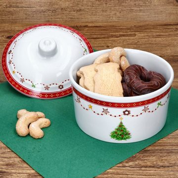 MamboCat Vorratsglas Weihnachtstraum Gebäckdose 960ml rund Porzellan Weihnachten Keks-Box, Porzellan