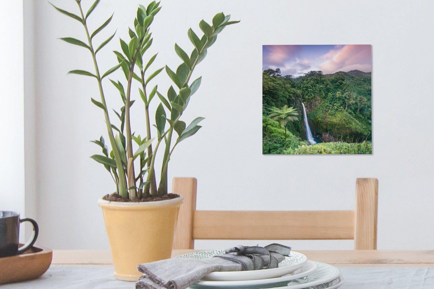 (1 - für Wasserfall St), Wohnzimmer OneMillionCanvasses® bunt Schlafzimmer - Leinwand Leinwandbild Bilder Dschungel, Sonnenuntergang