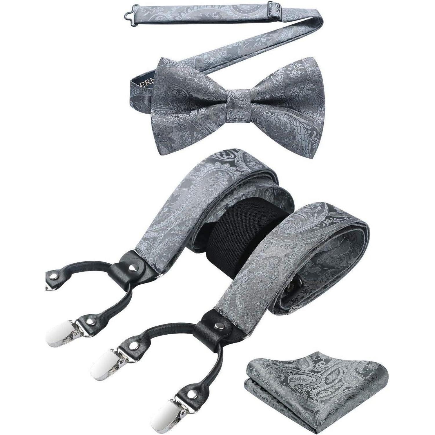 LuxusKollektion Hosenträger Hosenträger Herren Y Form 6 Clips Fliege Einheitsgröße Grau Paisley