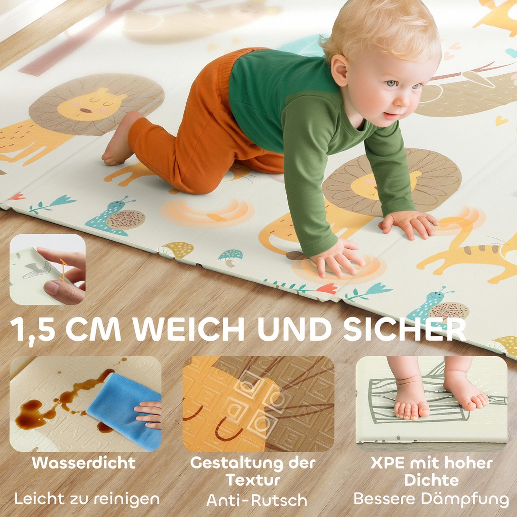 AIYAPLAY Spielmatte Spielteppich Krabbeldecke Wasserdicht für Innen & Outdoor (Spiel Matte, 1-St., Doppelseitige Krabbelmatte), 196 x 176 x 1,5 cm Mehrfarbig – Bild 4 von 5