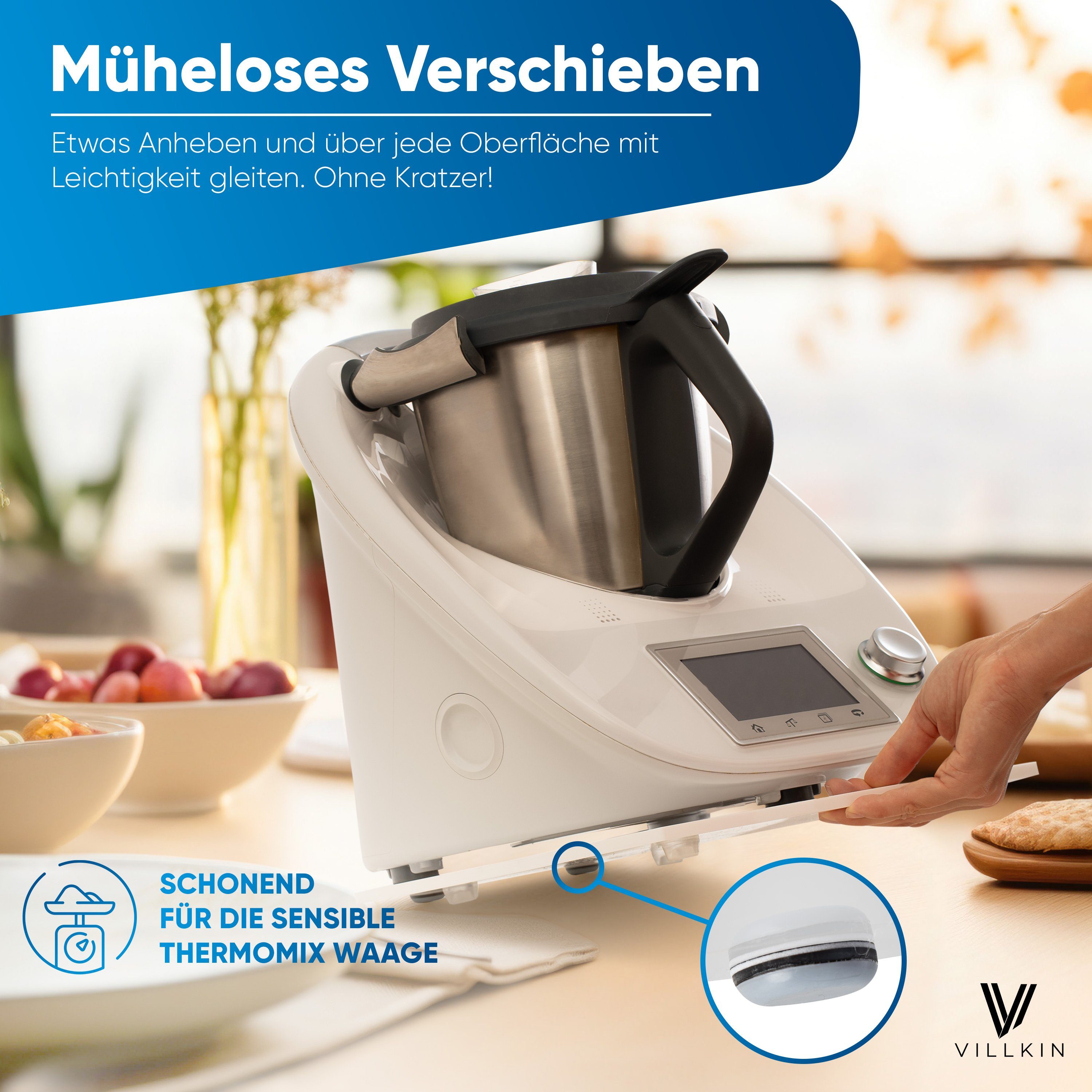 Villkin Küchenmaschinen Zubehör-Set, Gleitbrett, Gleitunterlage für Thermomix, Ablageregal, Zubehör für Thermomix, (grau, schwarz, transparent, weiß)