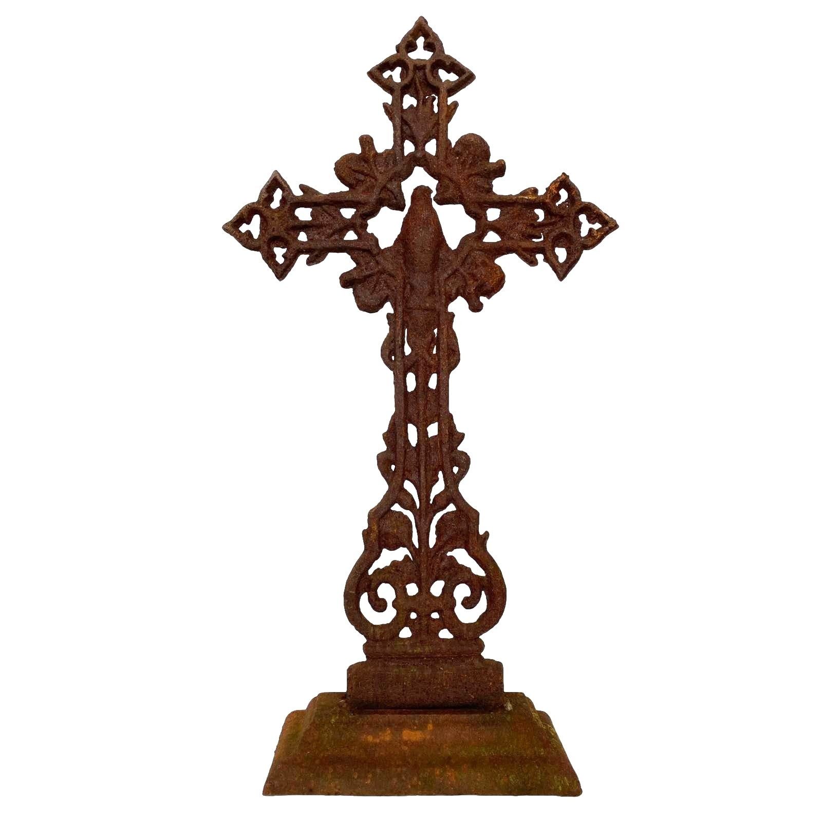 Aubaho Gartenfigur Kreuz Standkreuz Kruzifix Altar 64cm A Rost Glaubenskreuz Eisen Kirche