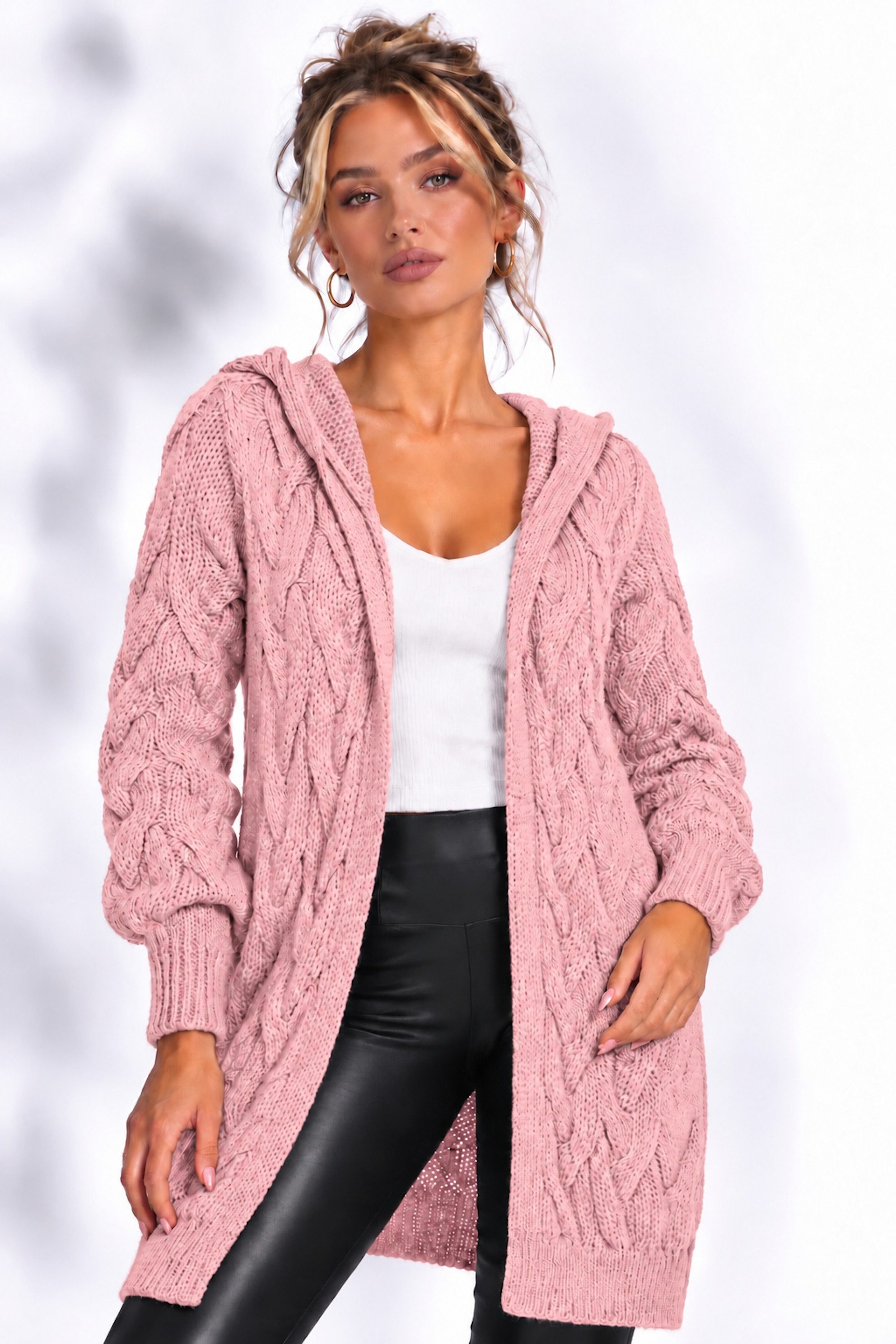 Worldclassca Kapuzenstrickjacke Worldclassca lange Strickjacke Zopfmuster Cardigan Kapuze Bolero Neue Kollektion - Stilvolle und gemütliche Strick Mode für Damen