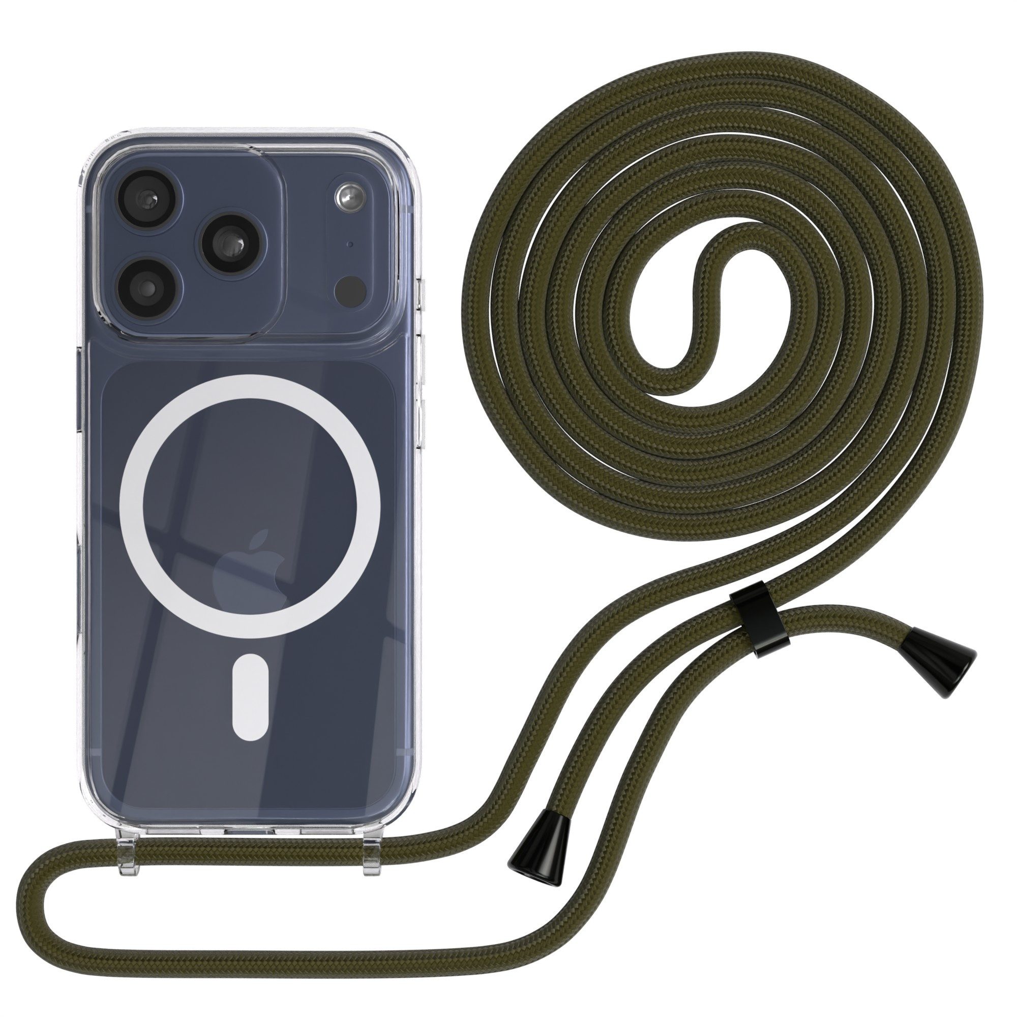 EAZY CASE Handykette mit Magsafe Hülle für Apple iPhone 17 Pro 6,3 Zoll, Cross Bag Handykordel Smartphonekette für Unterwegs Festival Olivegrün