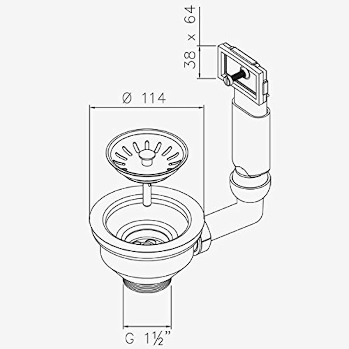 tecuro Siphon Spülen-Siebkorbventil Ø 114 mm (3 1/2 Zoll) mit Überlauf 38x64 mm – Bild 5 von 5