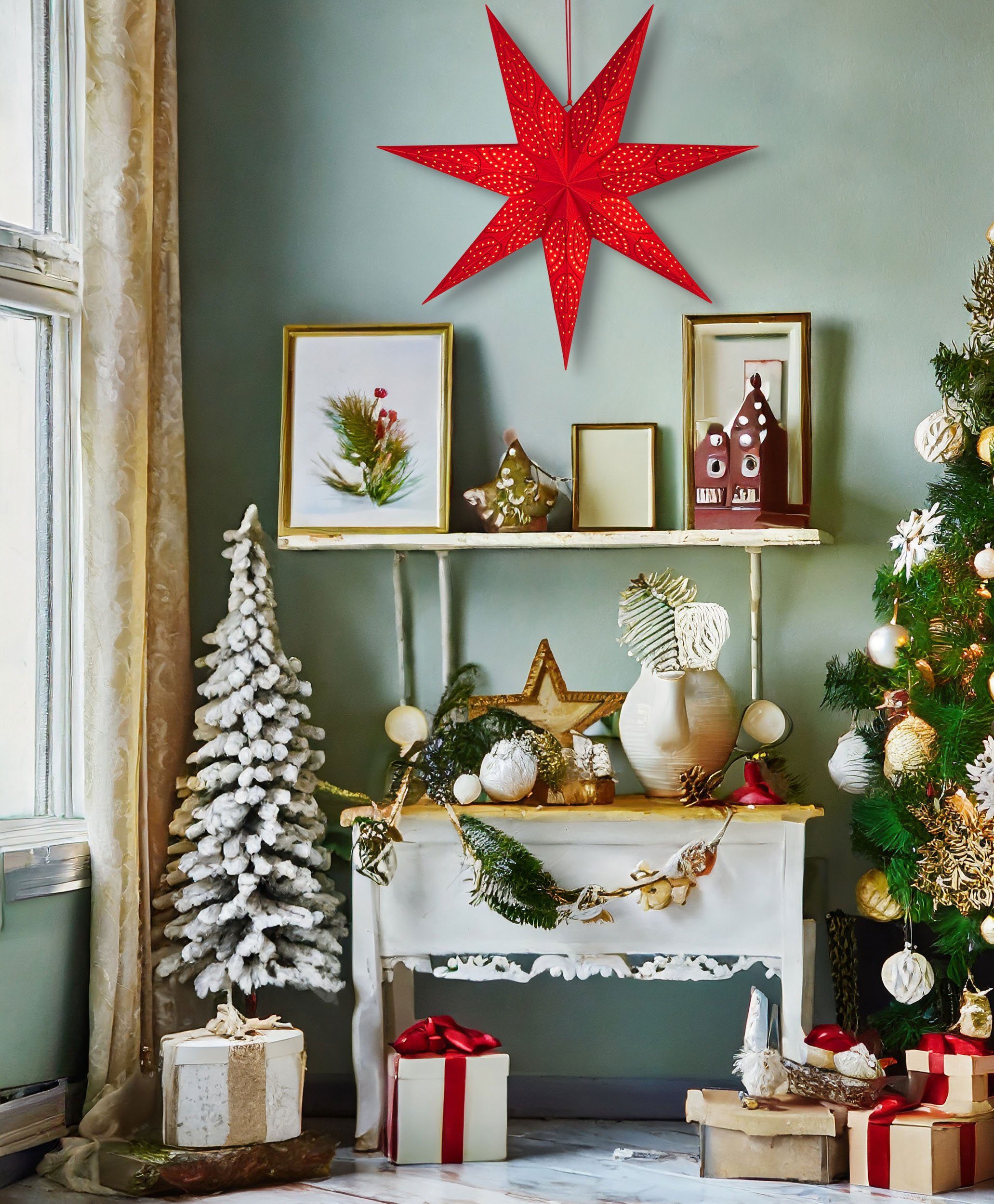 BRUBAKER Dekostern 60 cm Papier Weihnachtsstern zum Aufhängen - Fenster Adv günstig online kaufen