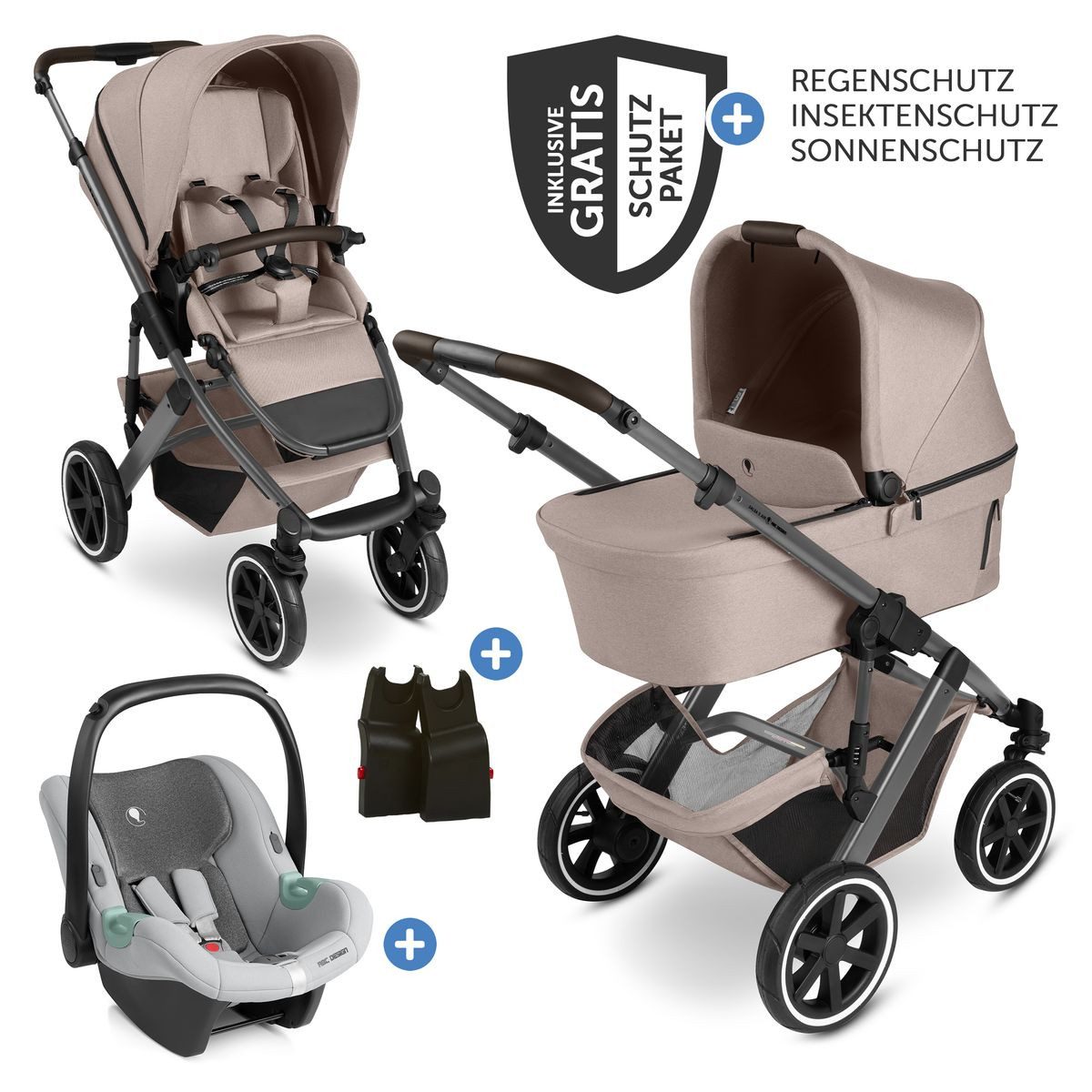 ABC Design Kombi-Kinderwagen Salsa 5 Air - Camel, 3in1 Коляски Set mit Babywanne, Babyschale, Sportsitz & Zubehör