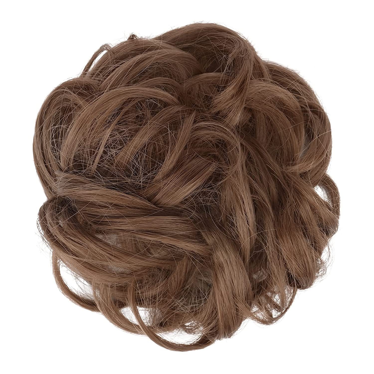 Püke Kunsthaar-Extension Haarteil Haargummi Goldbraun Frauen Hochsteckfrisuren, Helles 35g, für