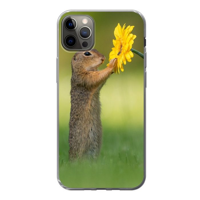 MuchoWow Handyhülle Eichhörnchen riecht an gelber Blume von Fotograf Dick van Duijn Handyhülle Apple iPhone 13 Pro Max Smartphone-Bumper Print Handy