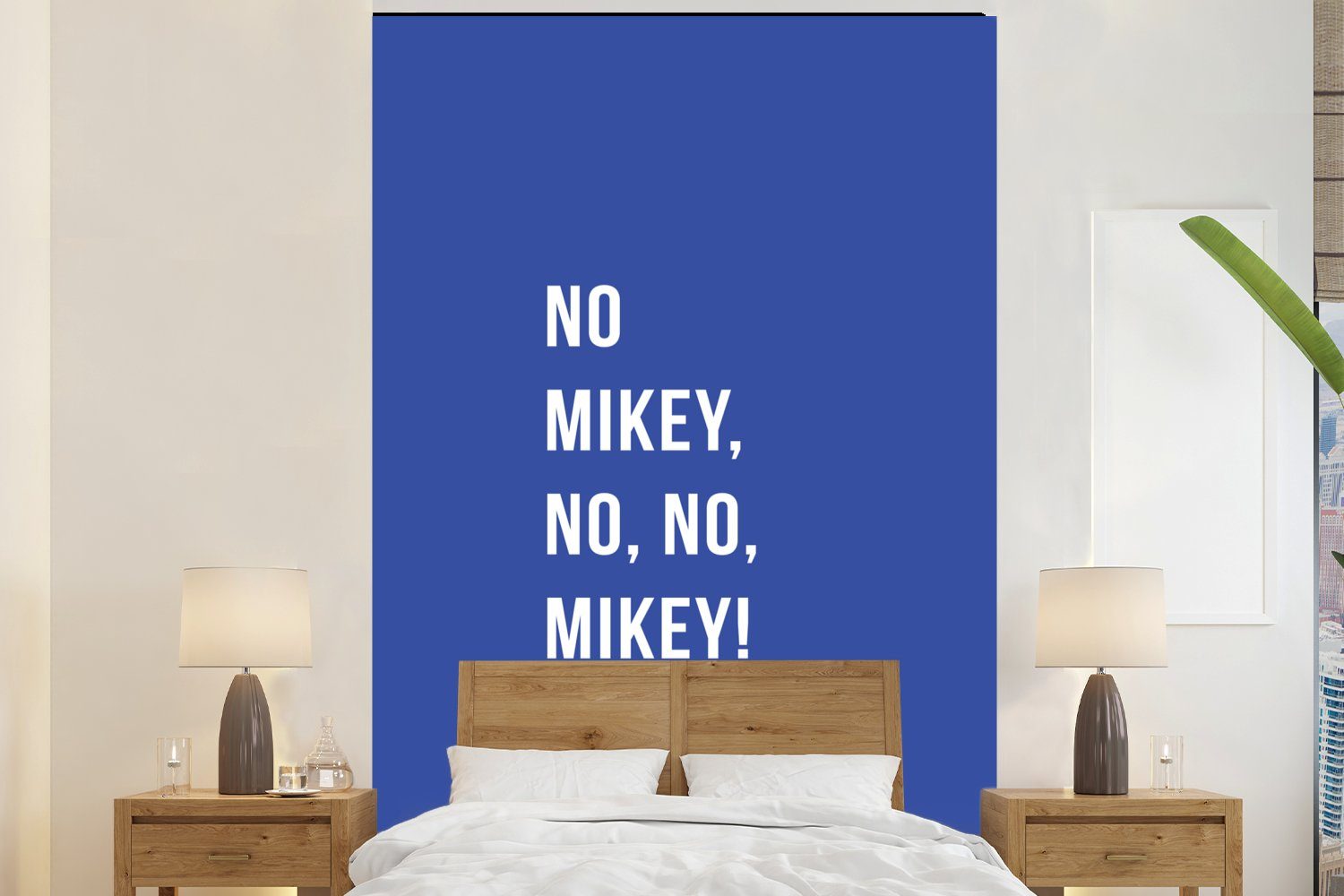 MuchoWow Fototapete Zitate - Nein Mikey, nein, nein, Mikey! - Blau, Matt, bedruckt, (3 St), Montagefertig Vinyl Tapete für Wohnzimmer, Wandtapete
