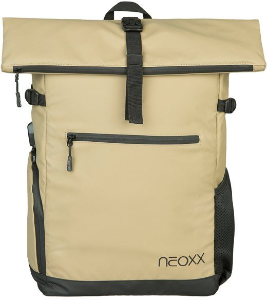 Vibe, seitlich recycelten Nomadic, aus Freizeitrucksack neoxx Powerbank Tasche integrierter Mit mit PET-Flaschen, eine USB-Hub für
