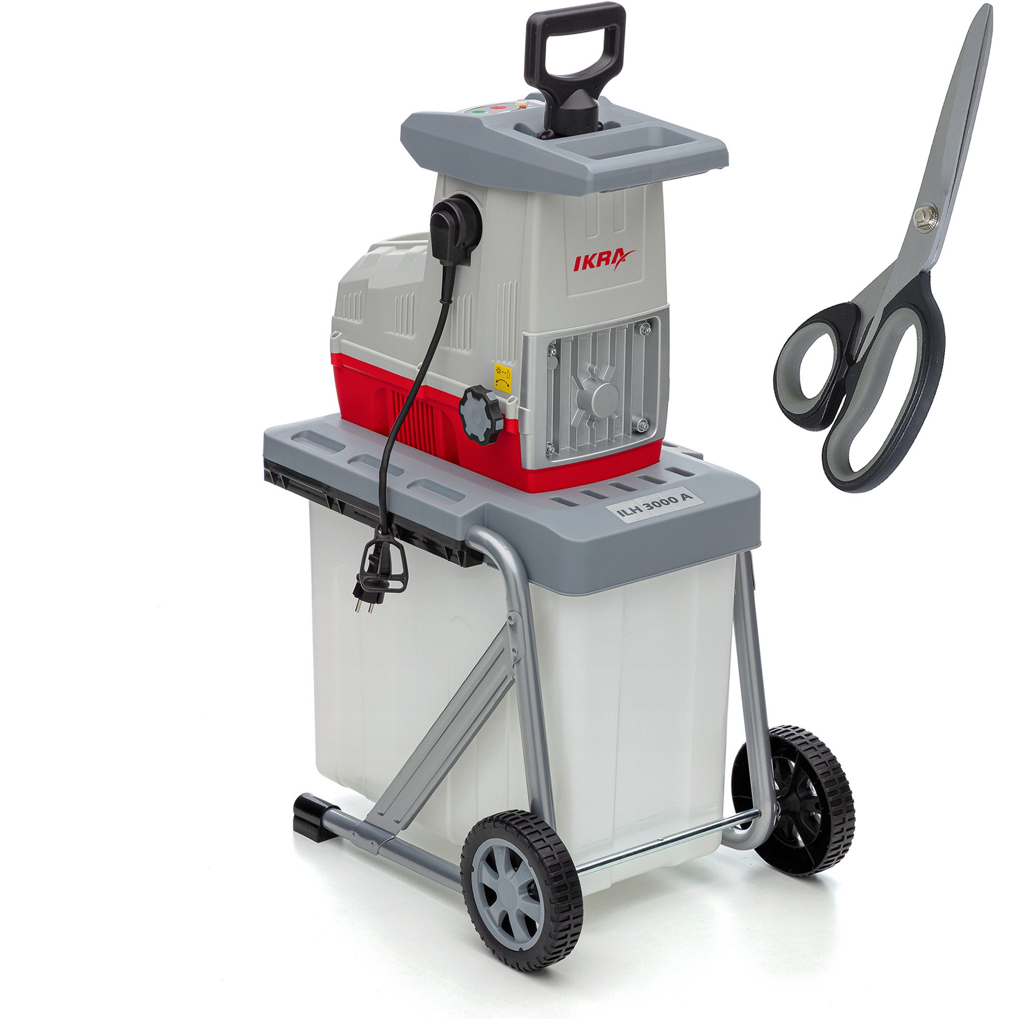 ikra GmbH Häcksler ILH 3000 A, 4,4 cm max. Astdurchmesser, (inkl. Stopfer, Fangbox & Schere), 3000 Watt, leiser Lauf, mit Rücklauffunktion
