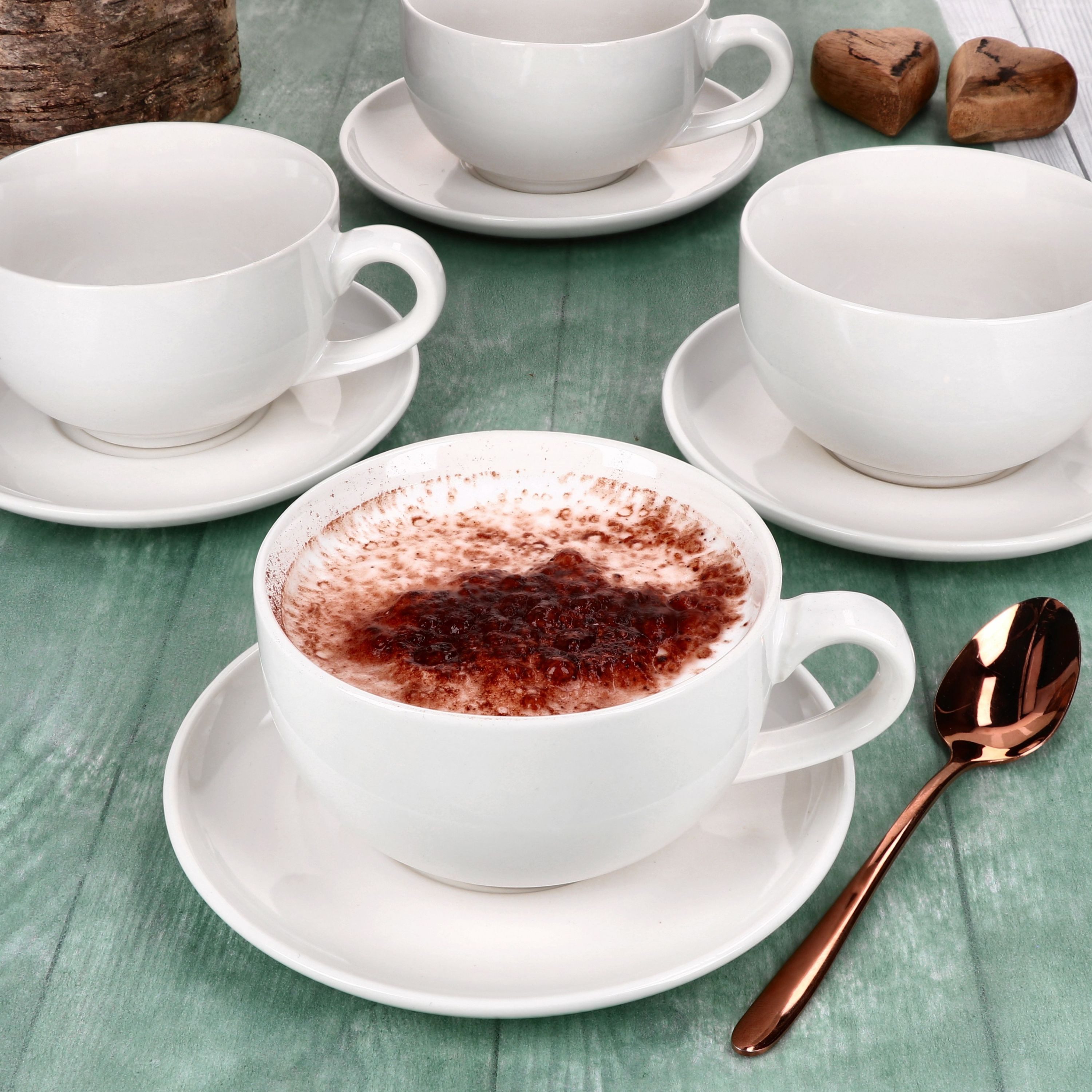 MamboCat Becher MamboCat 4er Set CREME Cappuccinotassen 200ml & Untertassen Cremeweiß, Steingut – Bild 3 von 5