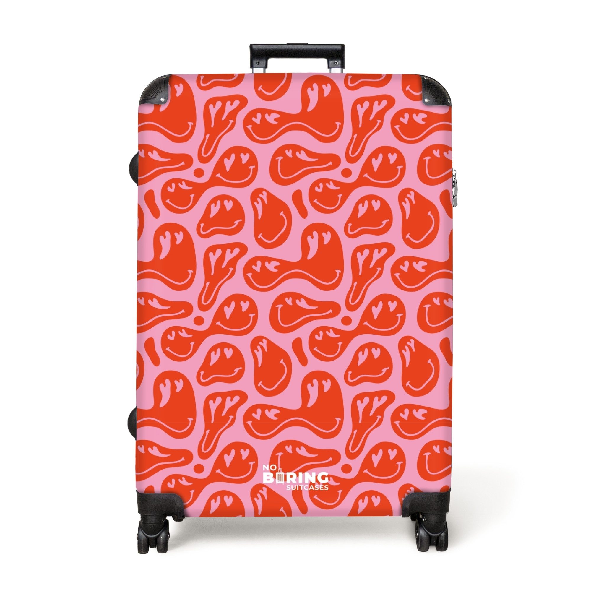 NoBoringSuitcases.com© Hartschalen-Trolley Rosa mit roten Smileys günstig online kaufen