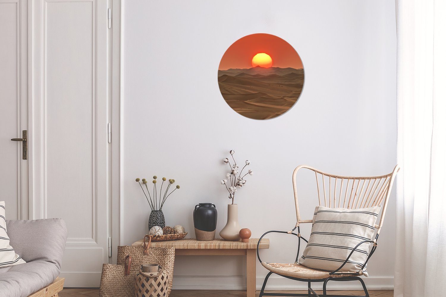 MuchoWow Gemälde cm Rundes in Wüste, (1 über der Sonnenuntergang Ein Kreis Wanddekoration Sanddünen Wandbild, Wohnzimmer, St), Forex, 30x30