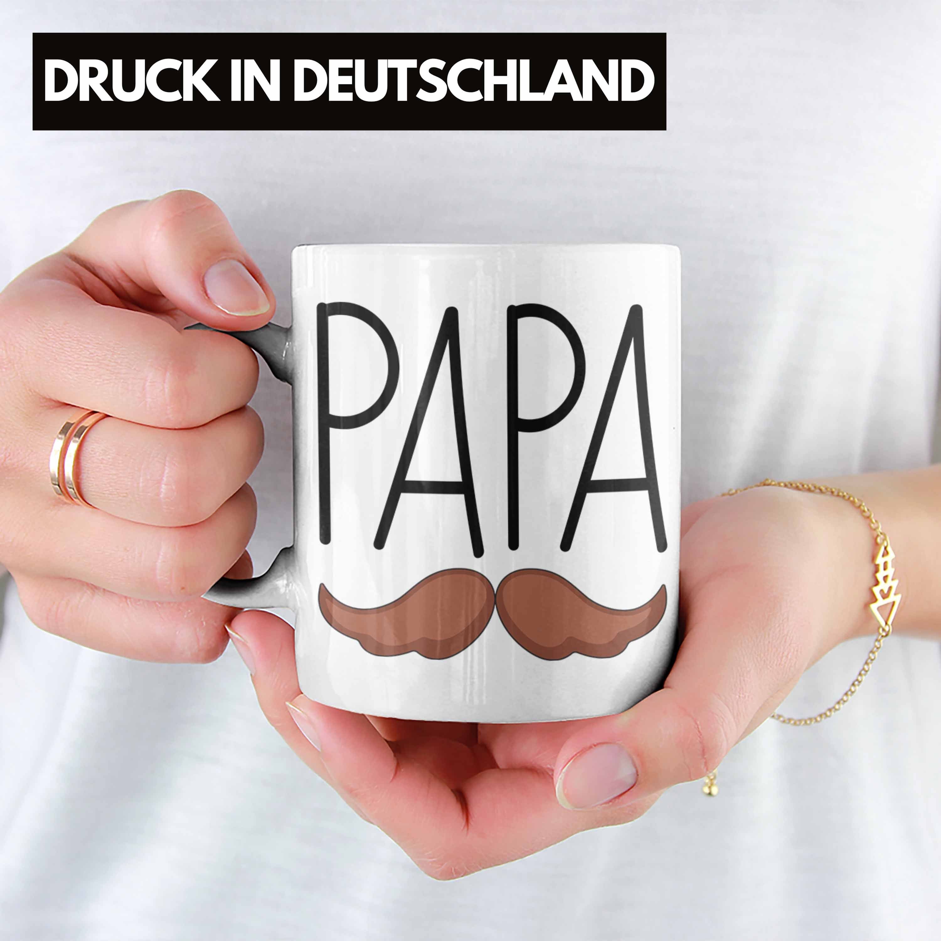 Trendation Tasse Papa Vatertag Geschenkidee Lustig Schnurrbart Weiss Geschenk Tasse