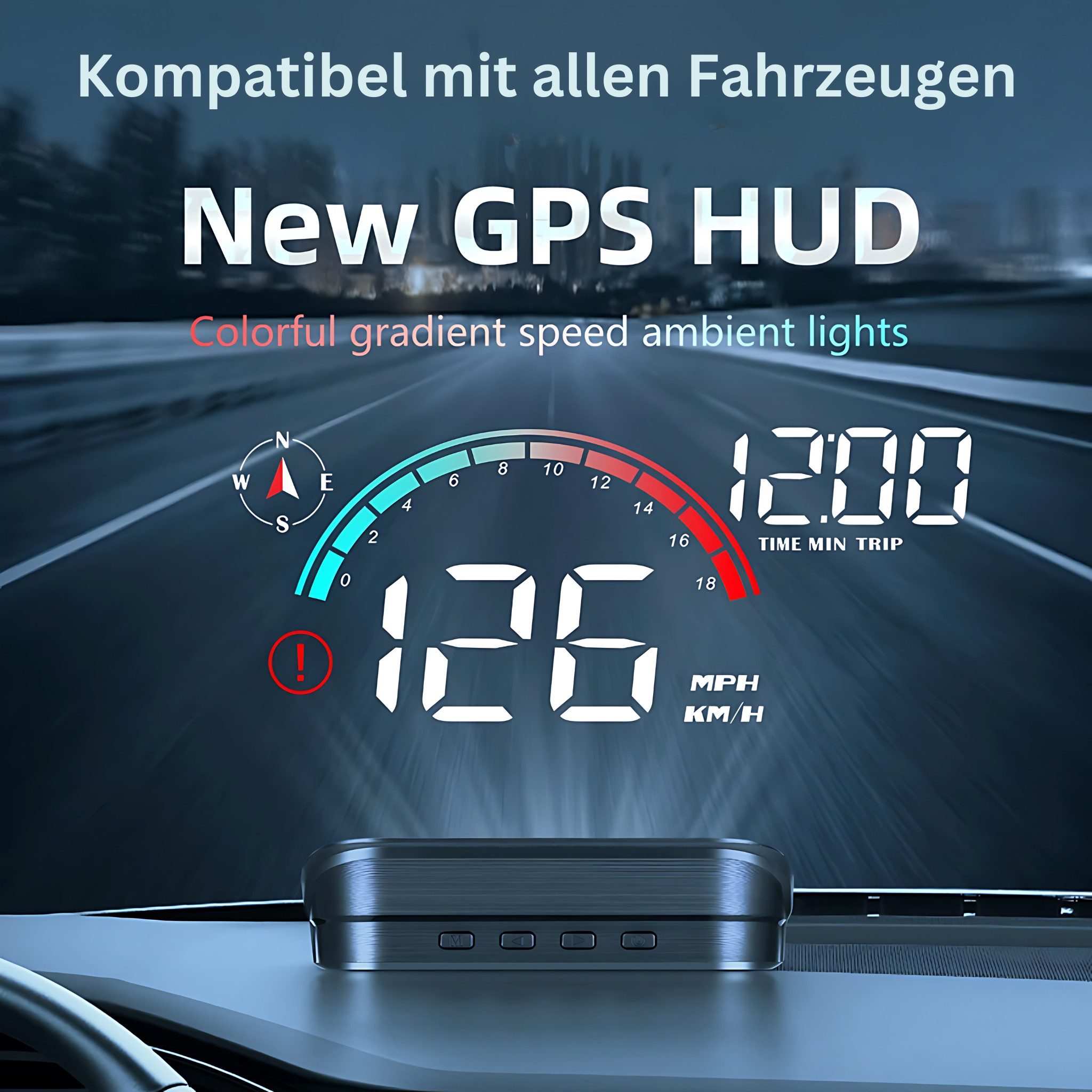 HS.SUPPLY Head Up Display HeadUp Display - Universal Nachrüstsatz Kabellose Datenübertragung, 3,50 " Display, Geschwindigkeit und Drehzahlmesser, Automatische Helligkeitsanpassung