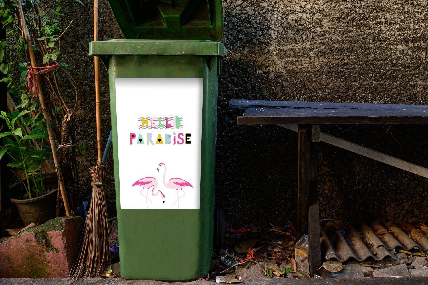 MuchoWow Wandsticker Flamingo - Sticker, Paradies Abfalbehälter Mülleimer-aufkleber, (1 Mülltonne, Sommer - St), Container