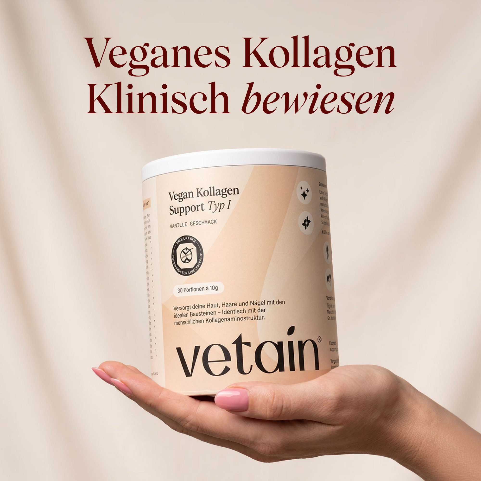 VETAIN Kollagen Pulver Vegan - Mit VeCollal, Ginseng & Gotu Kola - Pulver, 300 g