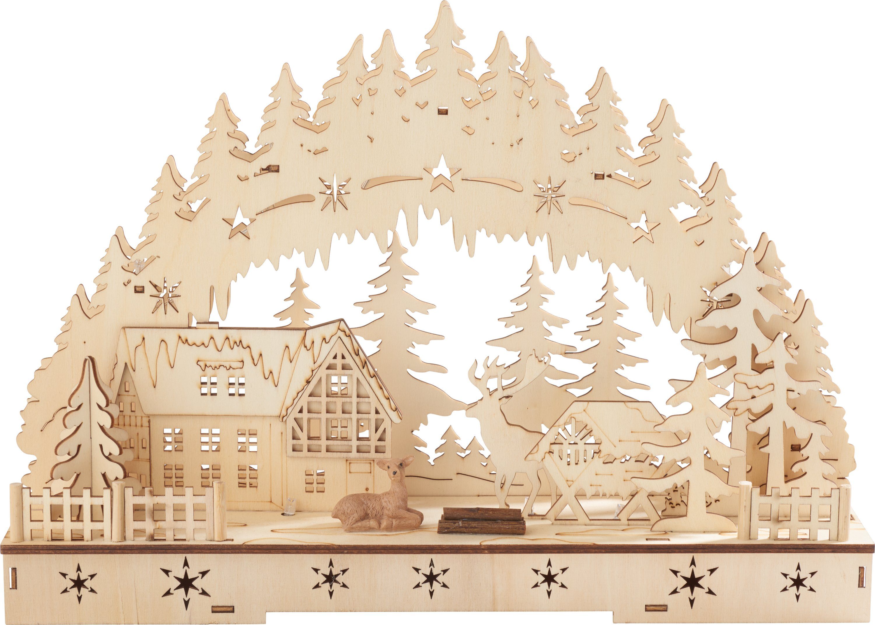 VBS Weihnachtspyramide Lichterbogen Rehe am Waldesrand, 40 cm x 28 cm