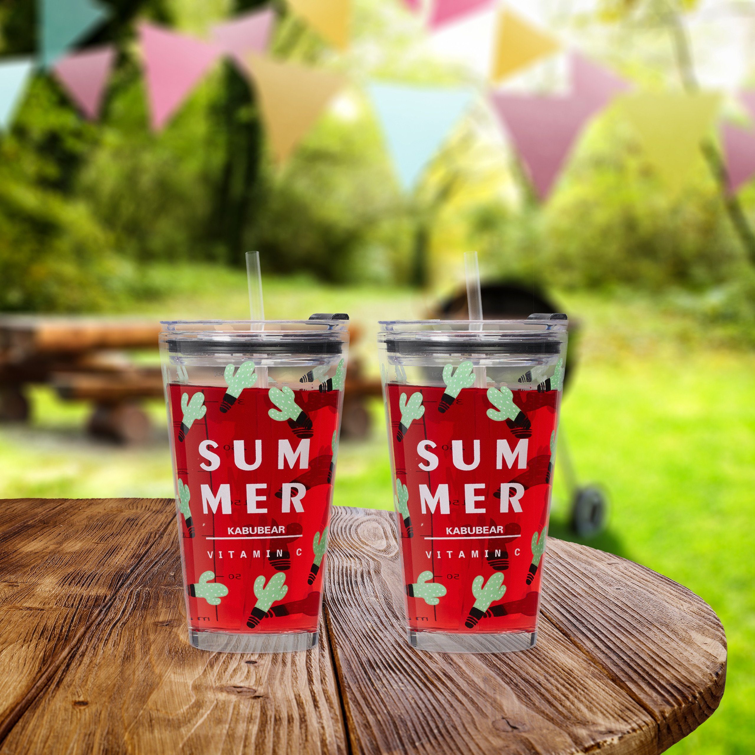 relaxdays Gläser-Set 4er Set Trinkgläser mit Kaktus-Motiv, Glas