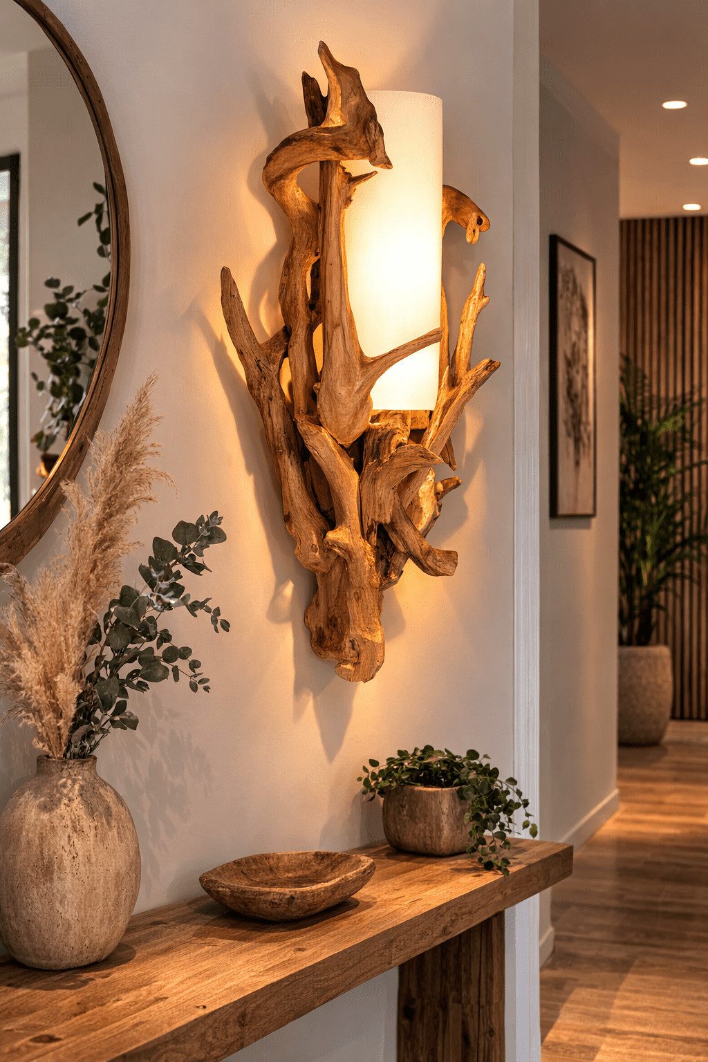 Möbel Bressmer Wandleuchte VILLA holz wandleuchte,natür HandarbeitTreibholzlampe mit Lampenschirm