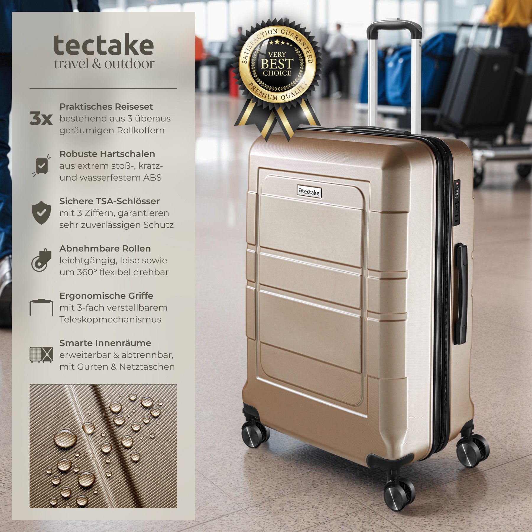 tectake Trolley Reisekofferset, 4 Rollen, 3-teilig günstig online kaufen