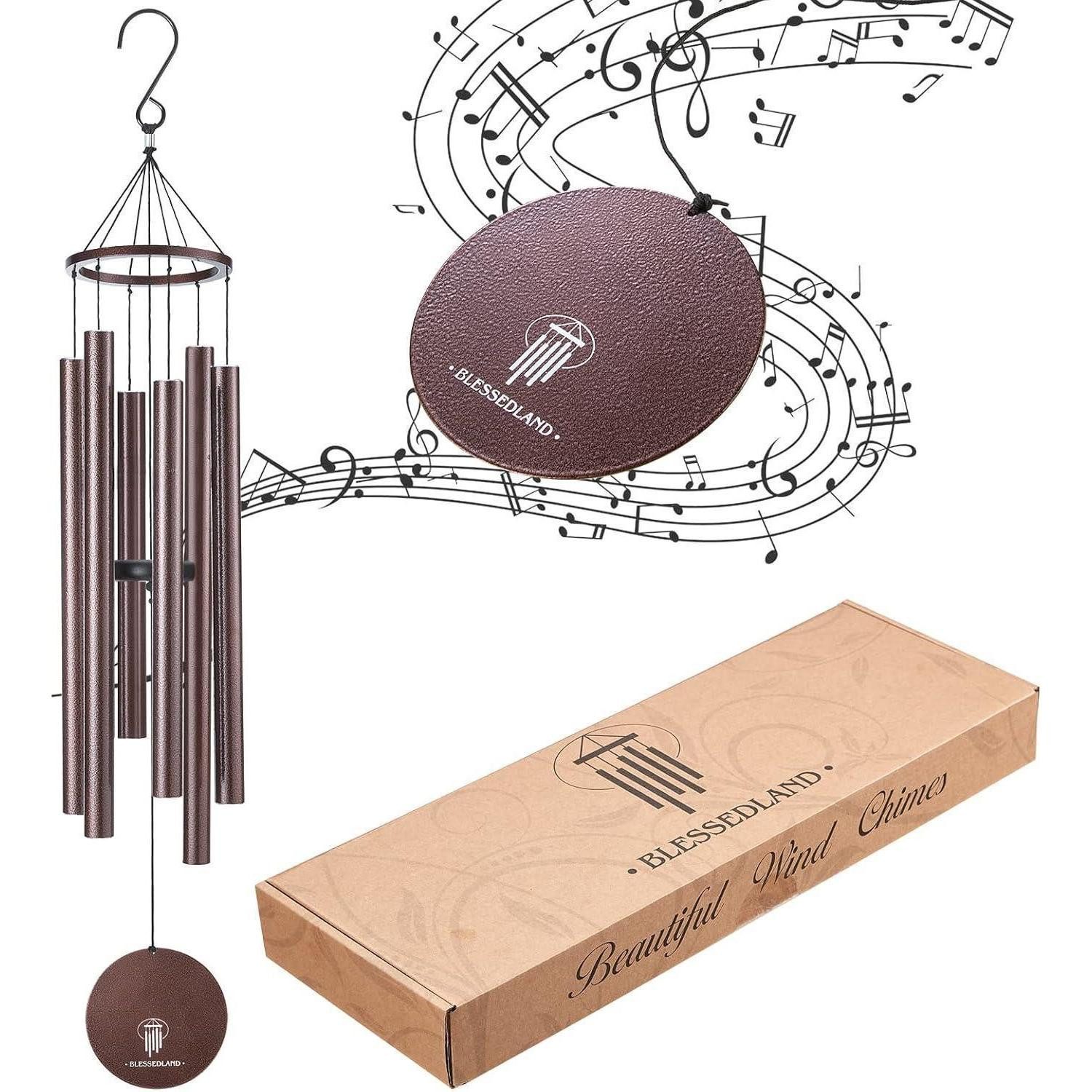 BLESSEDLAND Windspiel Premium Windspiel Garten Hängend 6 Metallrohre Tiefer Ton Patio