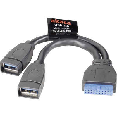 Akasa USB 3 Adapterkabel 19pol. auf 2x USB A-Buchse 15 USB-Kabel, (15.00 cm), vergoldete Steckkontakte, UL-zertifiziert