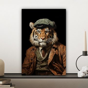 OneMillionCanvasses® Leinwandbild Tiger - Porträt - Schwarz - Tier - Braun, (1 St), Leinwandbild fertig bespannt inkl. Zackenaufhänger, Gemälde, 20x30 cm