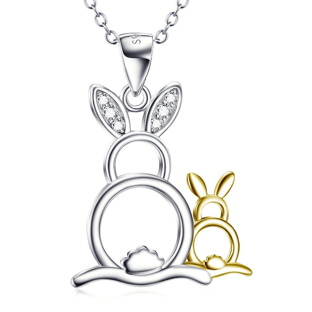 Schmuck-Elfe Kette mit Anhänger Mutter Hase & Kind Hasi, 925 Sterling Silber mit Teilvergoldung