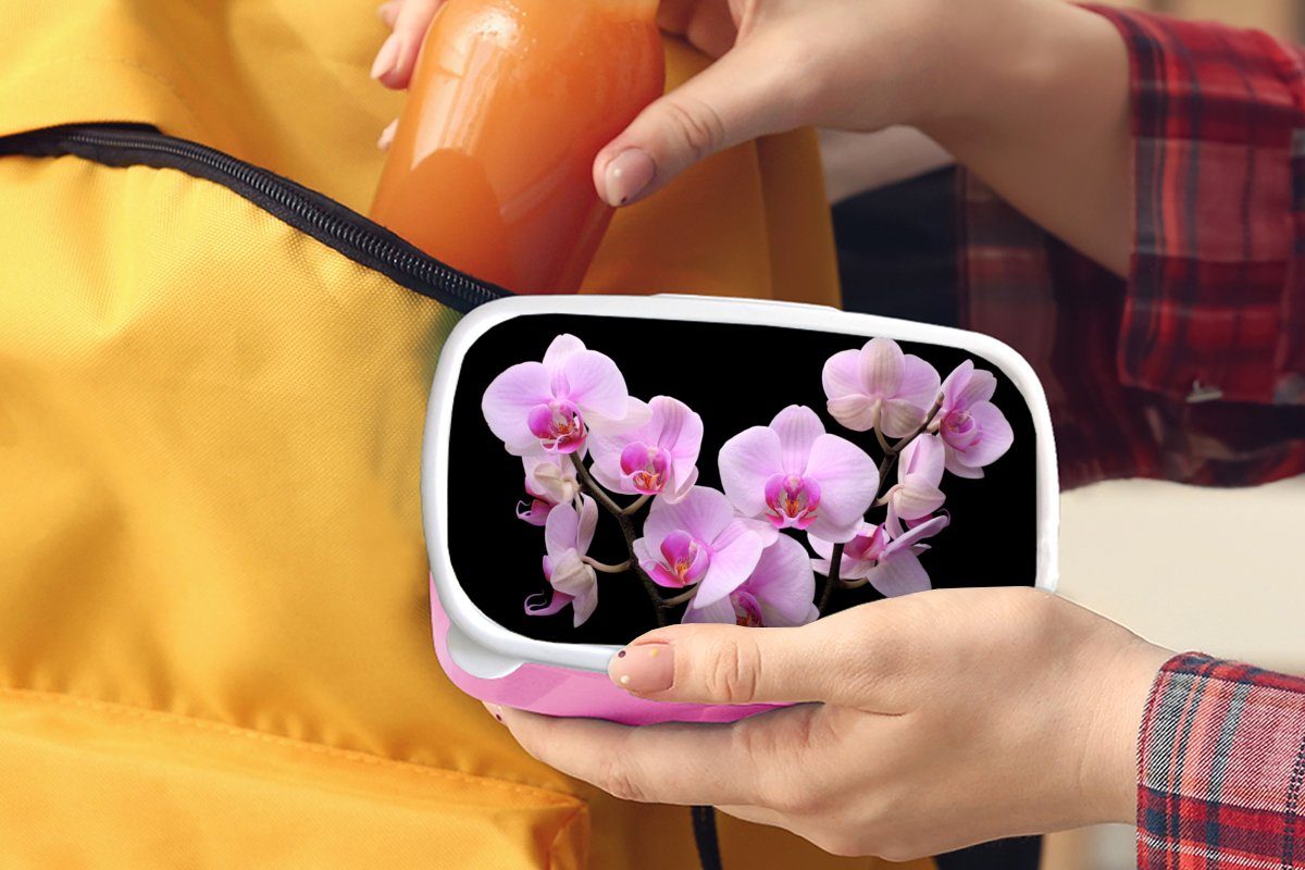 MuchoWow Lunchbox Orchidee - Kinder, für Flora, Blumen Kunststoff, - - Mädchen, Erwachsene, (2-tlg), Brotdose Snackbox, Rosa Brotbox Kunststoff