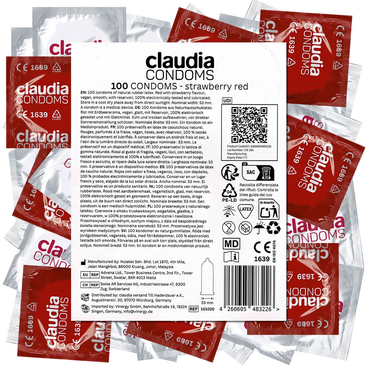 Claudia Condoms Kondome Strawberry Red Packung mit, 100 St., 100 Kondome