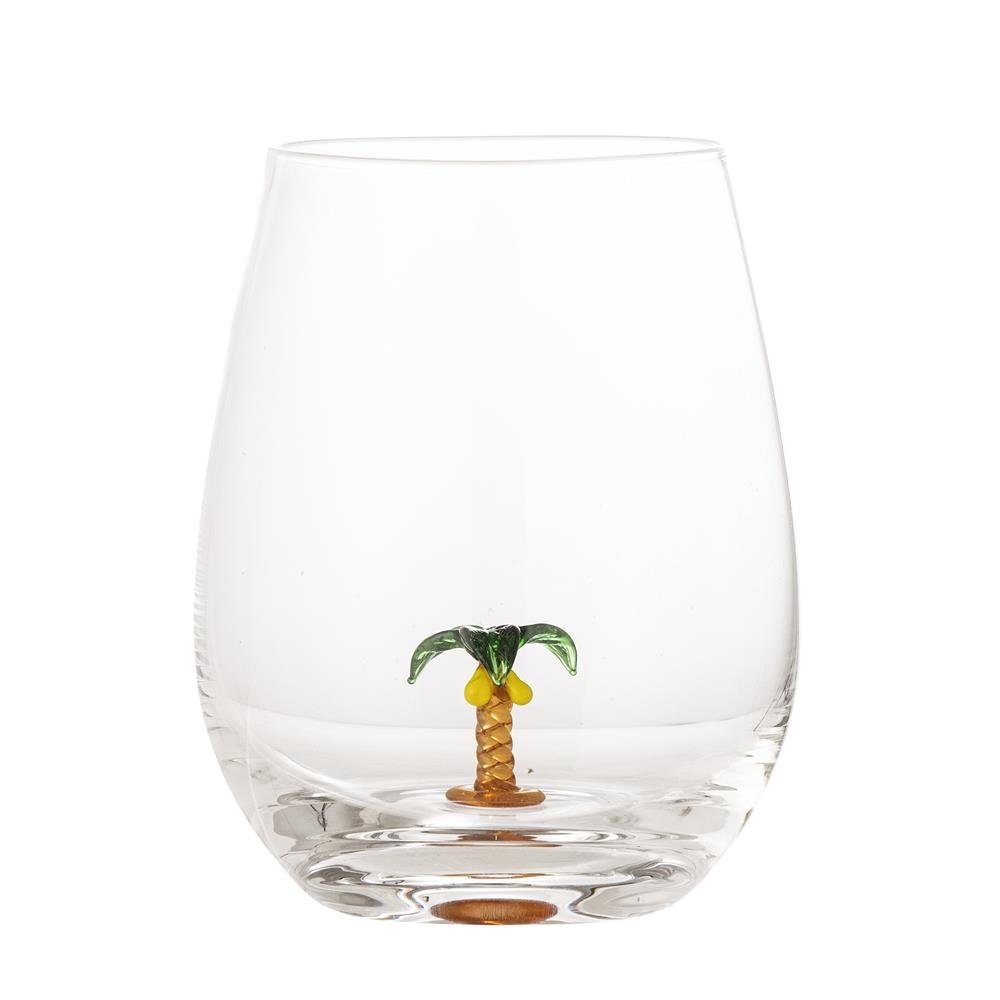 Bloomingville Glas Misa Trinkglas, Glas, 560ml, mit Palmendekor im Inneren