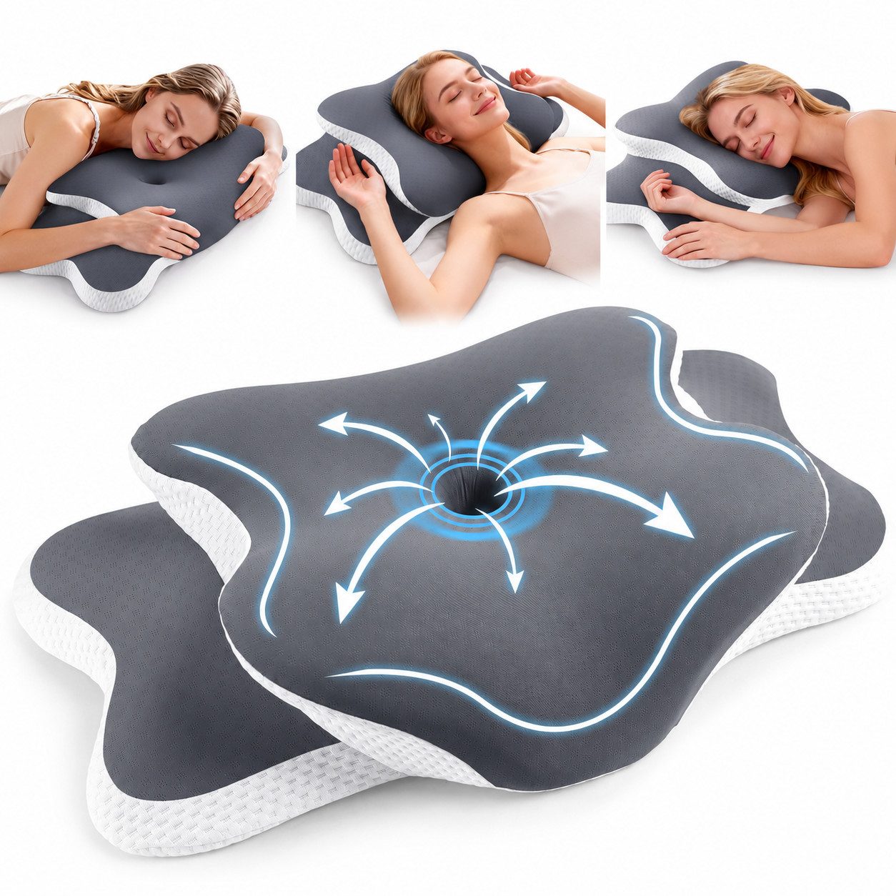 Nackenstützkissen Orthopädisches Kissen, Ergonomisches Kopf-Kissen Seitenschläferkissen