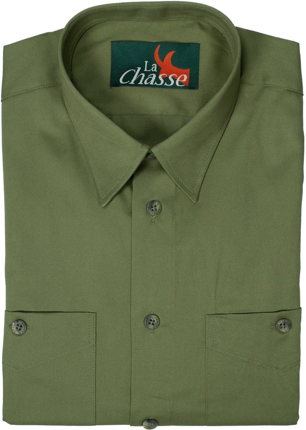 La Chasse® Outdoorhemd Herrenhemd mit extra Langen Ärmeln (69 cm)  einfarbiges, olivgrünes Jag