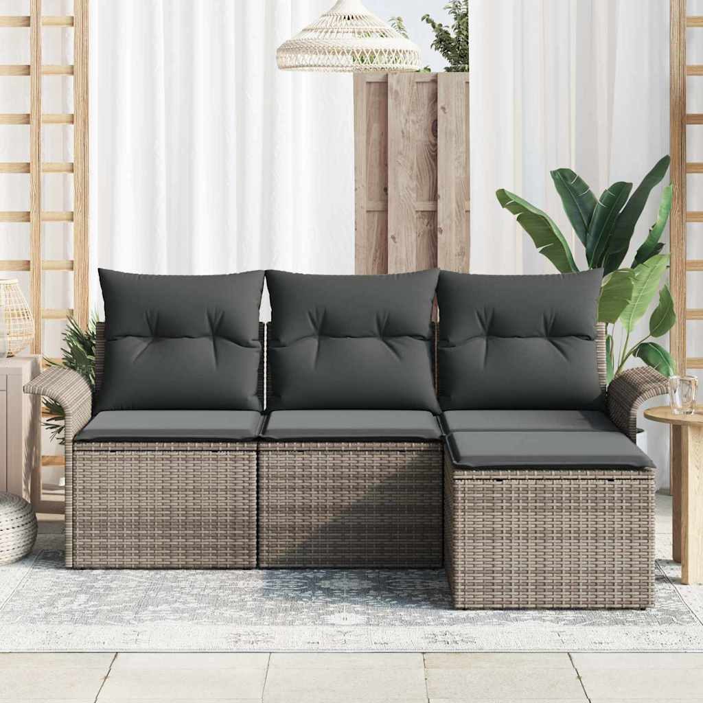 vidaXL Loungesofa Sofa Set 4 stk. 4-Sitzanzahl Grau Poly-Rattan, 4 Teile